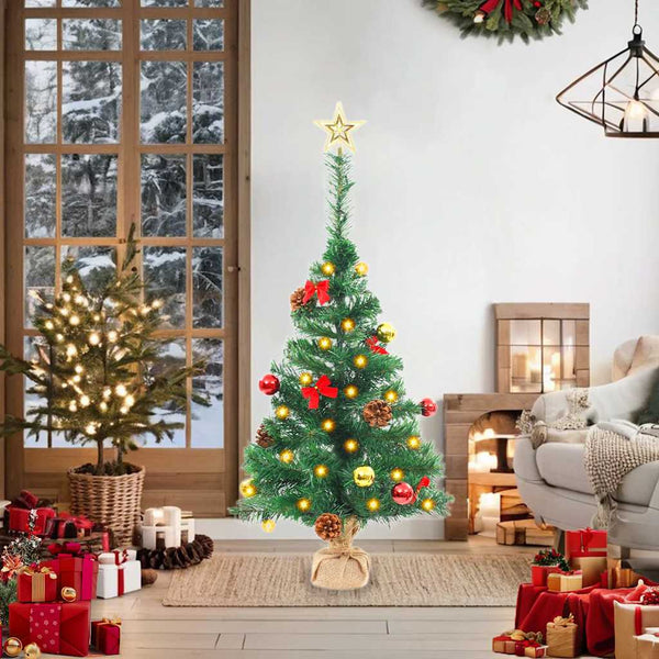 Kunstkerstboom Met Verlichting En Kerstballen 64 Cm Groen Wit