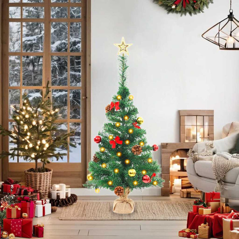 Kunstkerstboom Met Verlichting En Kerstballen 64 Cm Groen Wit