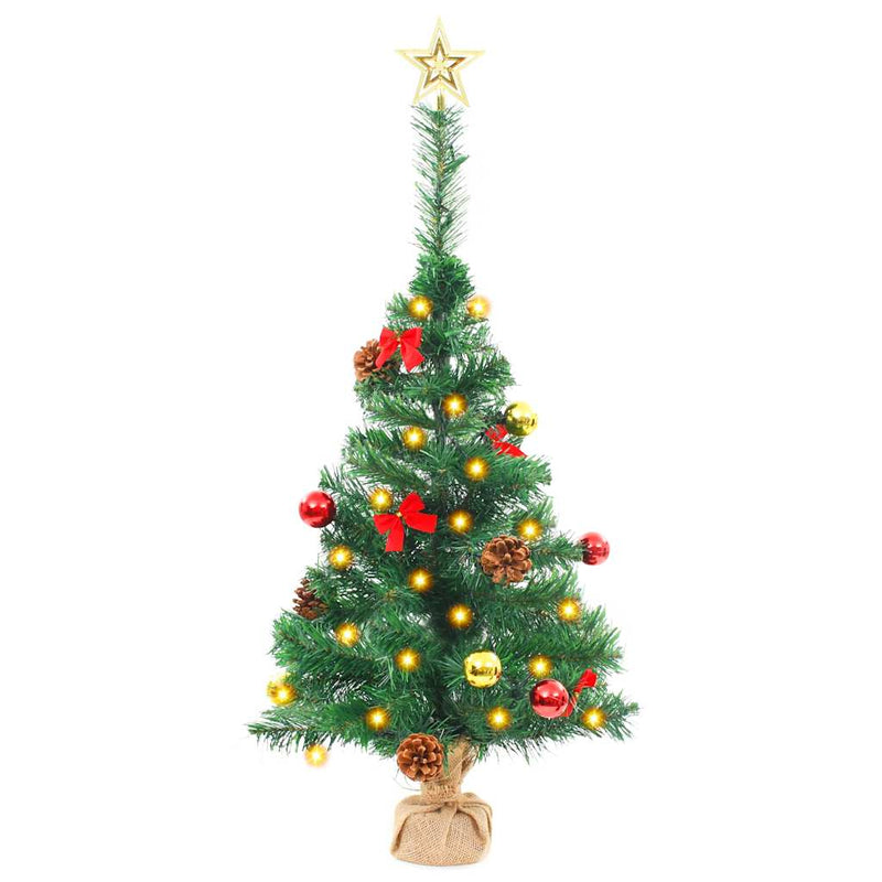 Kunstkerstboom Met Verlichting En Kerstballen 64 Cm Groen Wit