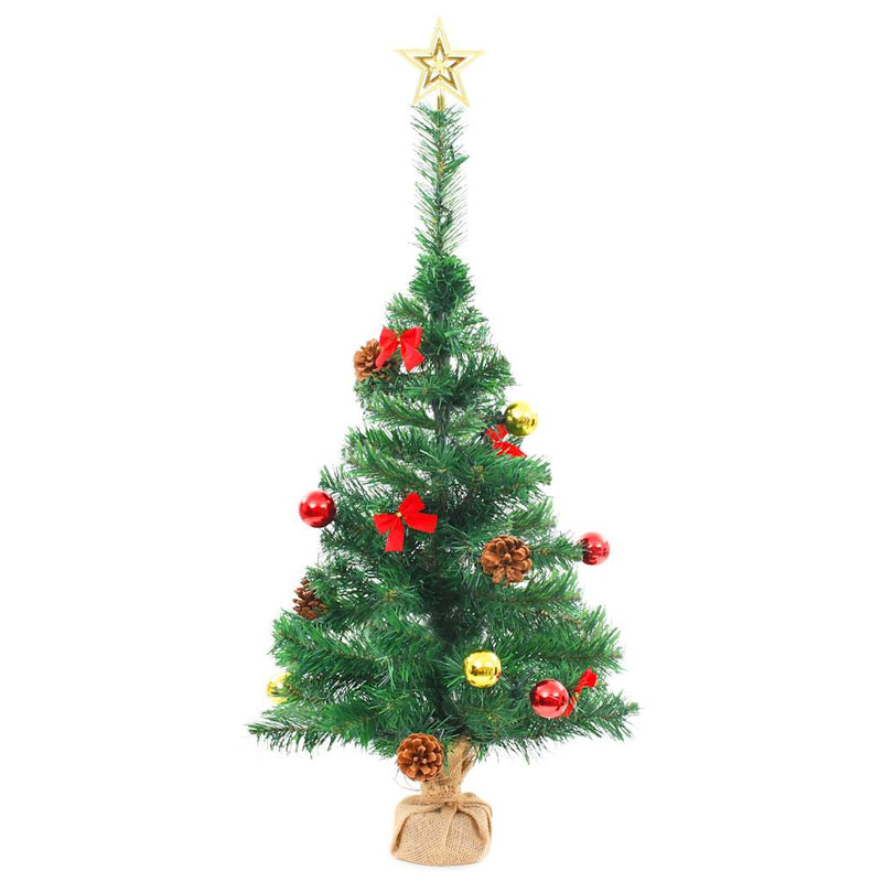 Kunstkerstboom Met Verlichting En Kerstballen 64 Cm Groen Wit