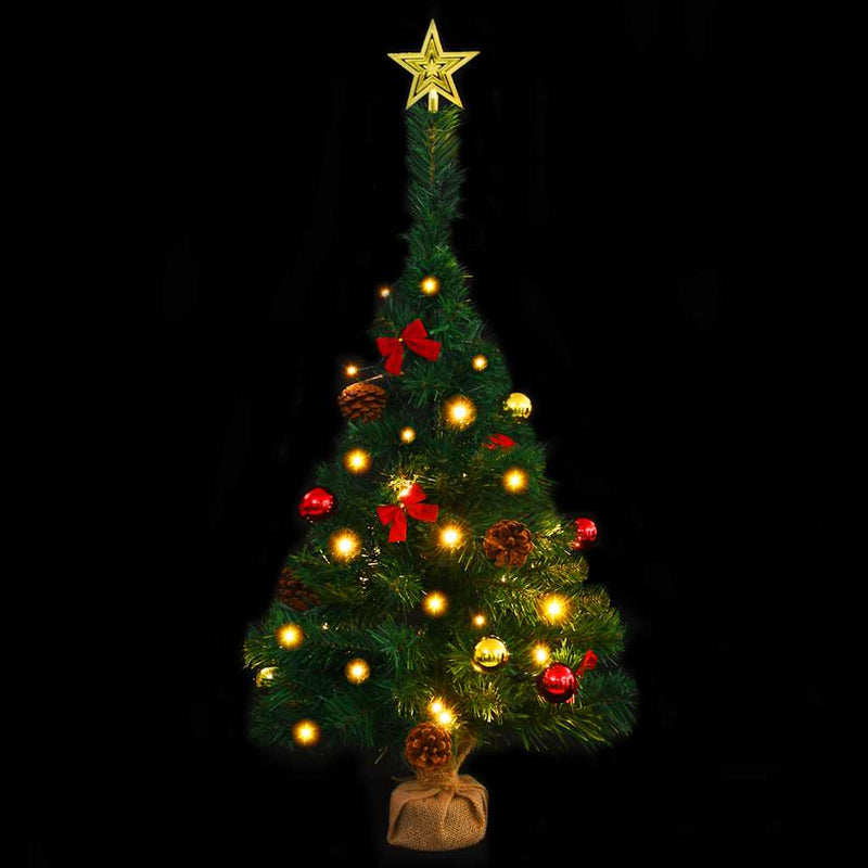 Kunstkerstboom Met Verlichting En Kerstballen 64 Cm Groen Wit
