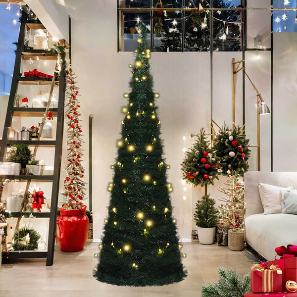 Kunstkerstboom Met Verlichting Pop-Up 180 Cm Groen Grijs