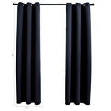 Verduisteringsgordijnen Met Ringen 2 Stuks Zwart 97X213 Cm Stof