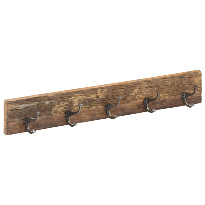 Wandkapstok Met 5 Haken 100X2,5X15 Cm Massief Gerecycled Hout