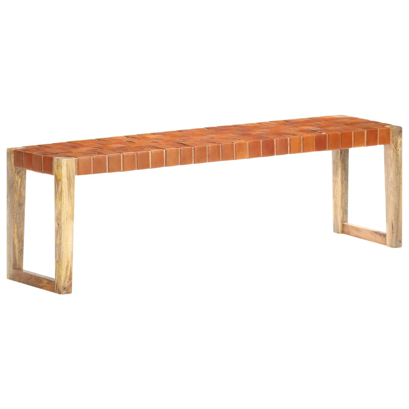 Bankje 110 Cm Echt Leer En Massief Mangohout