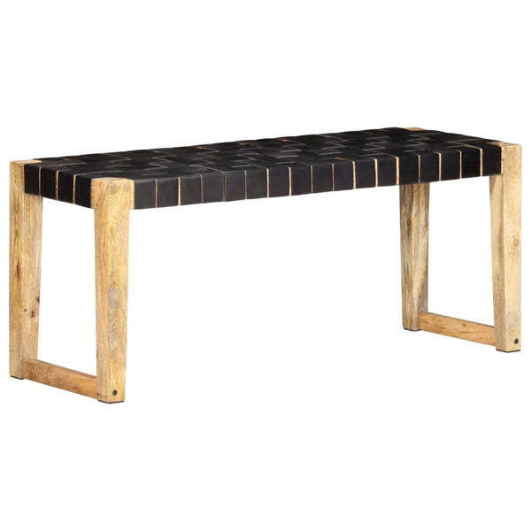 Bankje 110 Cm Echt Leer En Massief Mangohout
