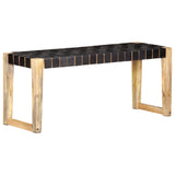 Bankje 110 Cm Echt Leer En Massief Mangohout
