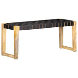 Bankje 110 Cm Echt Leer En Massief Mangohout