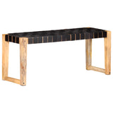 Bankje 110 Cm Echt Leer En Massief Mangohout
