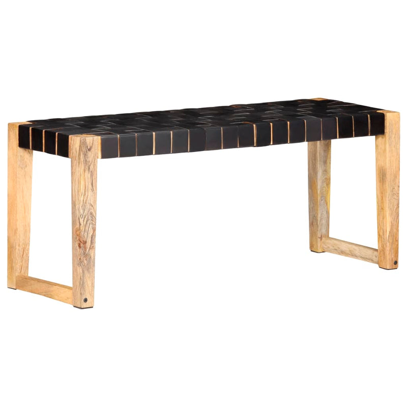 Bankje 110 Cm Echt Leer En Massief Mangohout