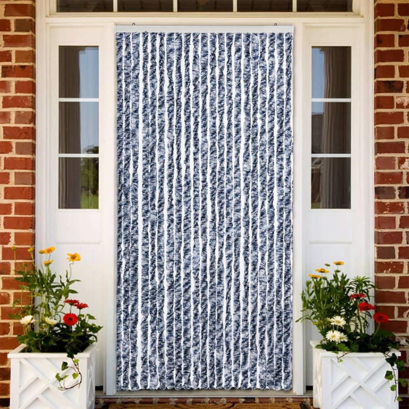 Vliegengordijn Chenille Blauw En Wit