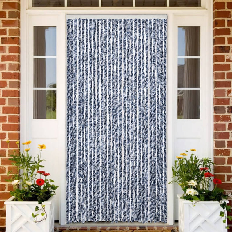 Vliegengordijn Chenille Blauw En Wit