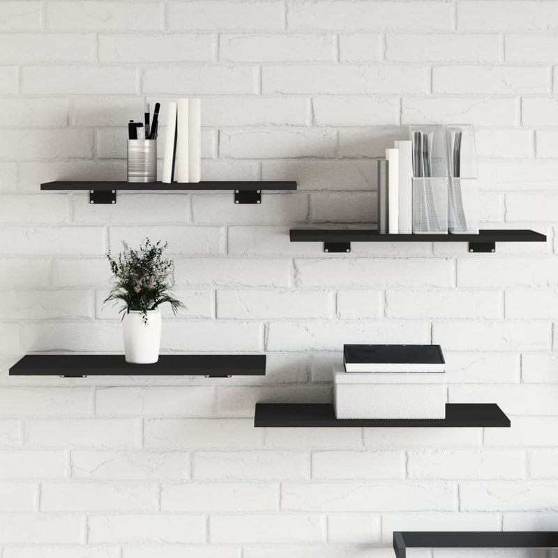 Wandschappen 40X10X1,5 Cm Bewerkt Hout Zwart