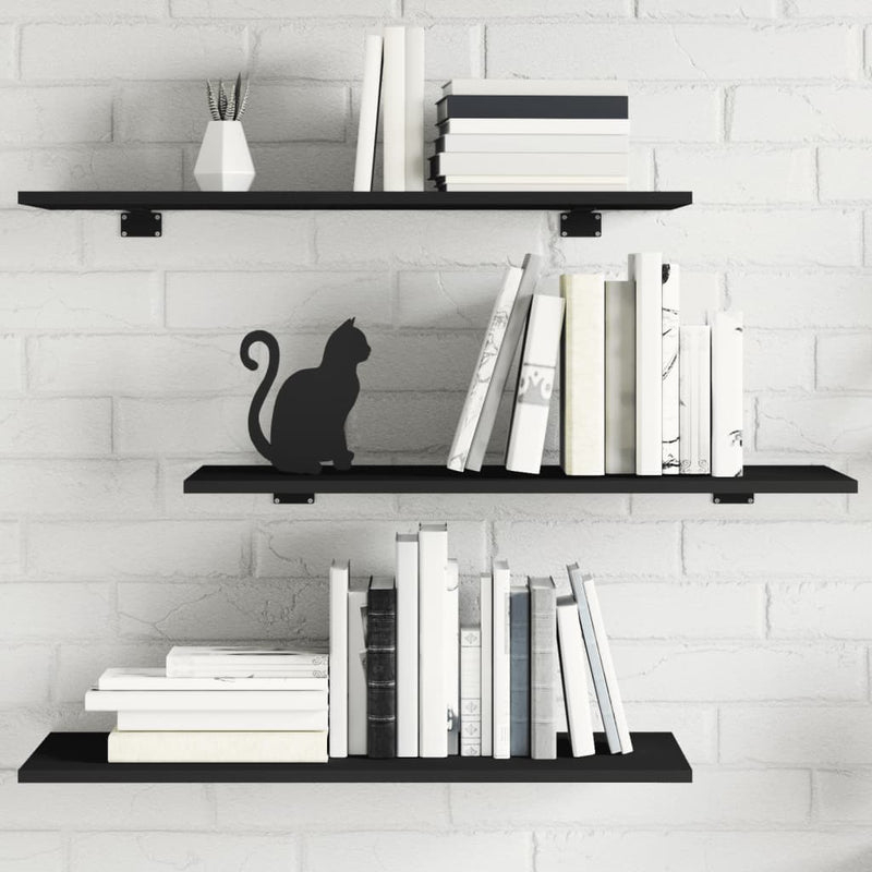 Wandschappen 40X10X1,5 Cm Bewerkt Hout Zwart