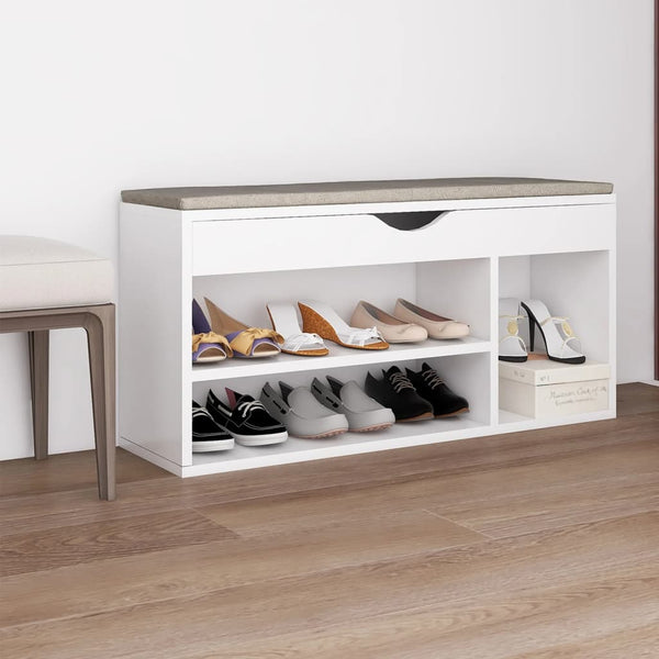 Schoenenbank Met Kussen 104X30X49 Cm Bewerkt Hout