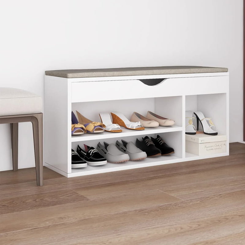 Schoenenbank Met Kussen 104X30X49 Cm Bewerkt Hout