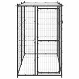 Hondenkennel Voor Buiten Met Dak Staal Zwart En Zilver