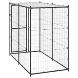 Hondenkennel Voor Buiten Met Dak Staal Zwart En Zilver