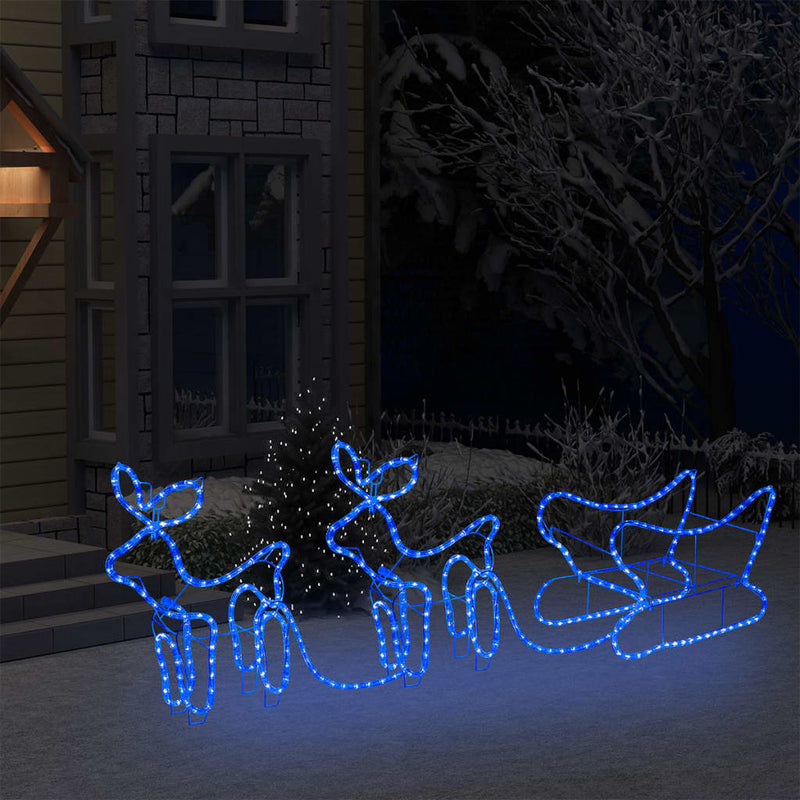 Buitenkerstversiering Rendier En Slee 576 Led's Blauw