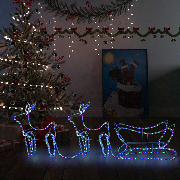 Buitenkerstversiering Rendier En Slee 576 Led's Multikleur