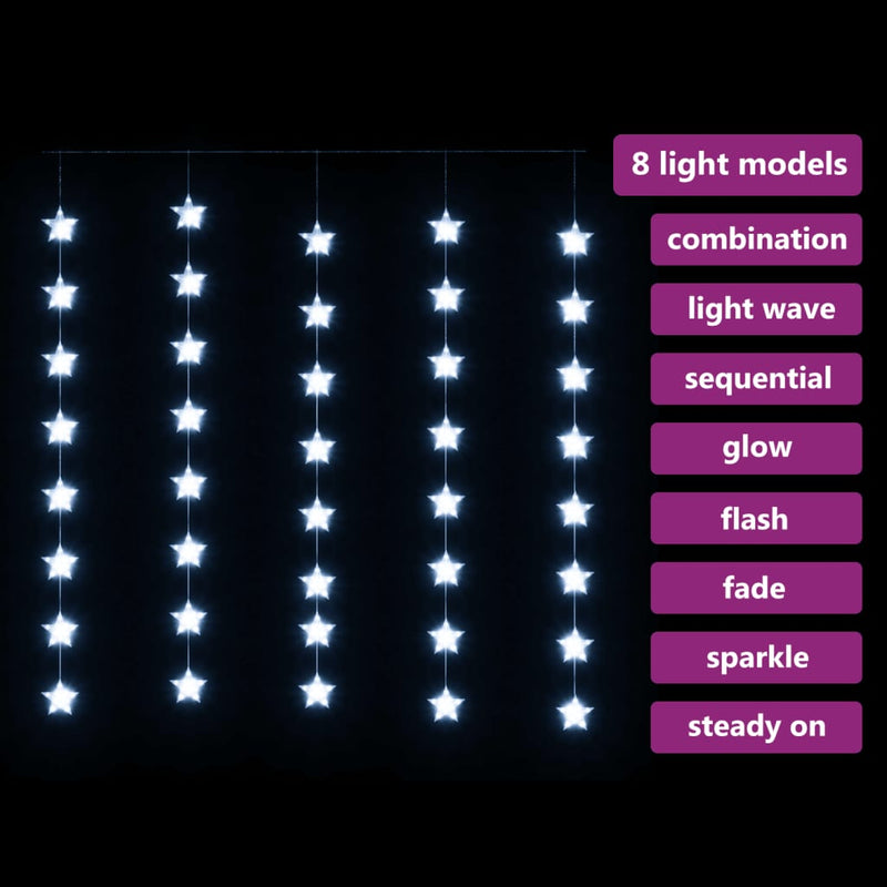 Lichtsnoergordijn Sterren Met 200 Led's En 8 Functies Koudwit