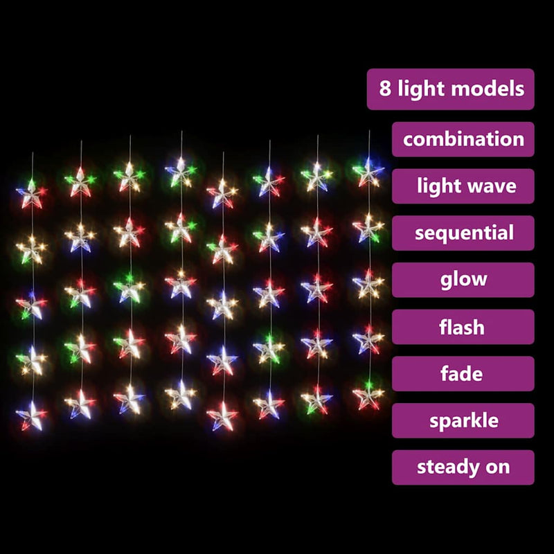 Lichtsnoergordijn Sterren Met 200 Led's 8 Functies Meerkleurig Multikleur