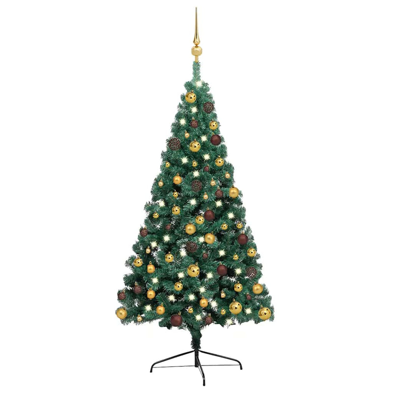 Kunstkerstboom Met Verlichting En Kerstballen Half