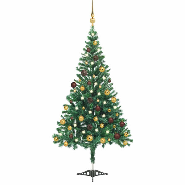 Kunstkerstboom Met Verlichting En Kerstballen 546 Takken 180 Cm Groen En Goud