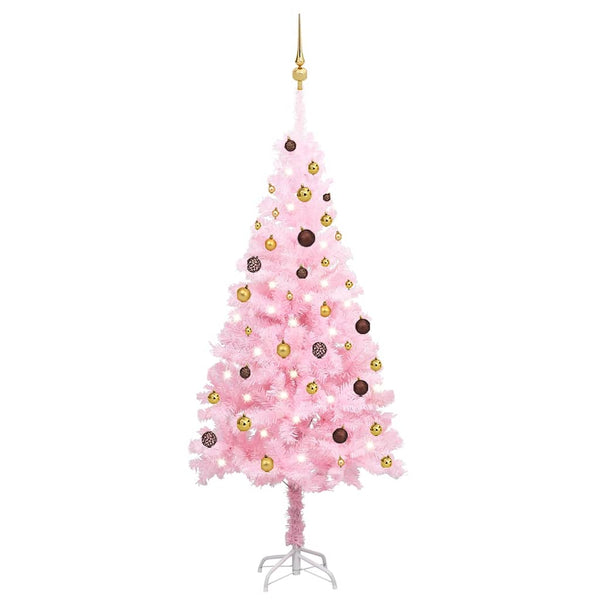 Kunstkerstboom Met Verlichting En Kerstballen 180 Cm Pvc Roze En Goudkleurig