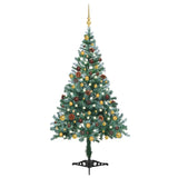 Kunstkerstboom Met Verlichting Kerstballen Dennenappels 180 Cm Zilver- En Goudkleurig