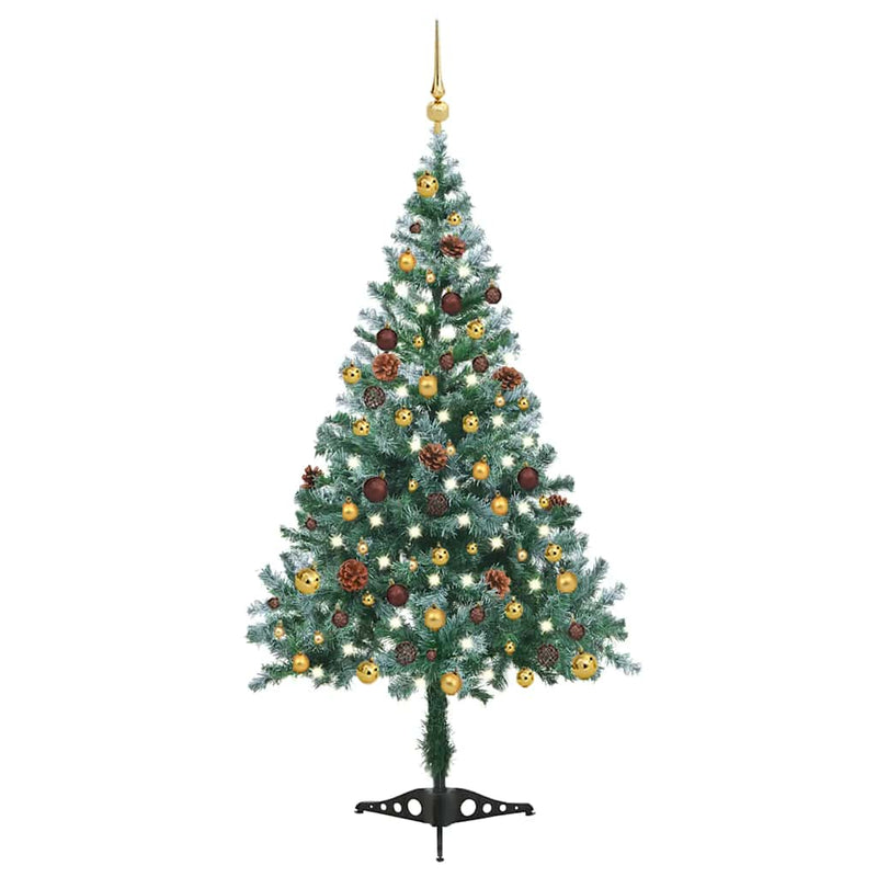 Kunstkerstboom Met Verlichting Kerstballen Dennenappels 180 Cm Zilver- En Goudkleurig