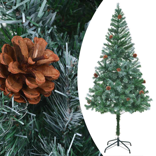 Kunstkerstboom Met Verlichting Kerstballen Dennenappels 180 Cm Zilver- En Goudkleurig