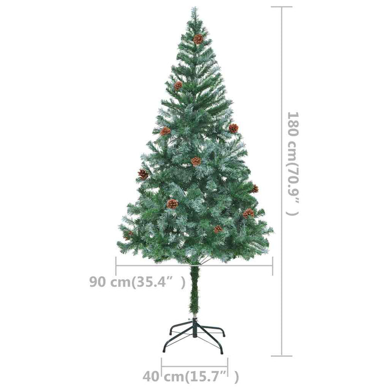 Kunstkerstboom Met Verlichting Kerstballen Dennenappels 180 Cm Zilver- En Goudkleurig