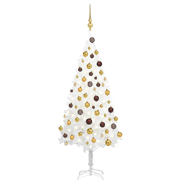 Kunstkerstboom Met Verlichting En Kerstballen 120 Cm Wit Goud