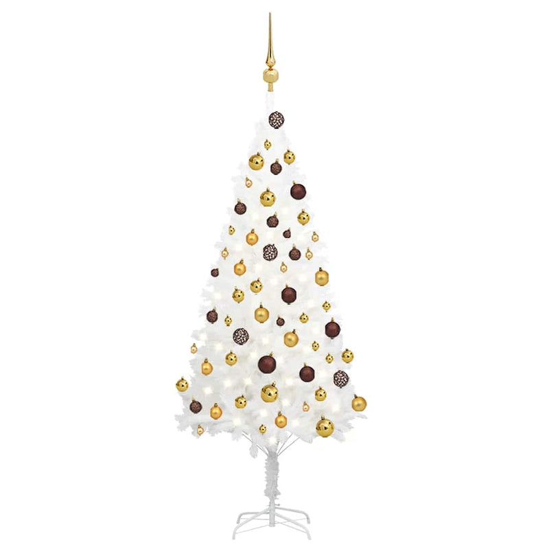 Kunstkerstboom Met Verlichting En Kerstballen 120 Cm Wit Goud