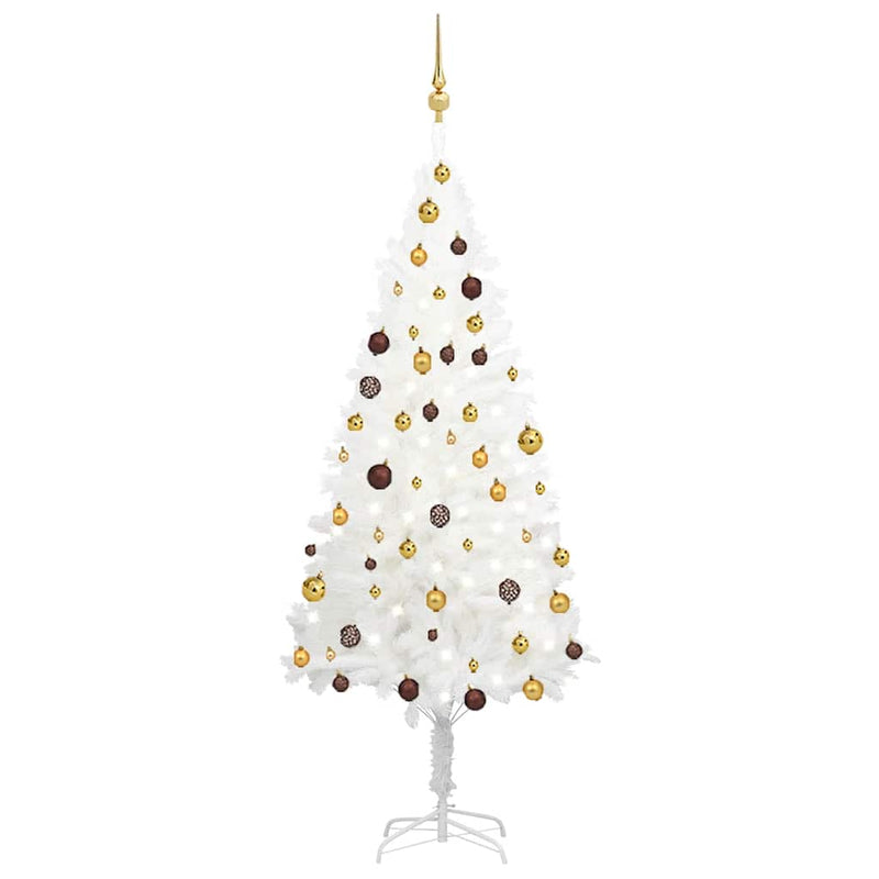 Kunstkerstboom Met Verlichting En Kerstballen 120 Cm Wit Goud