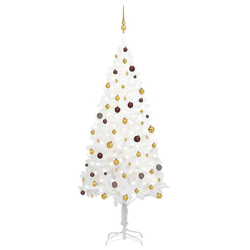 Kunstkerstboom Met Verlichting En Kerstballen 120 Cm Wit Goud