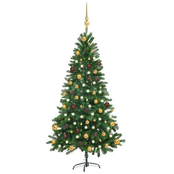 Kunstkerstboom Met Verlichting En Kerstballen 150 Cm Groen Goud