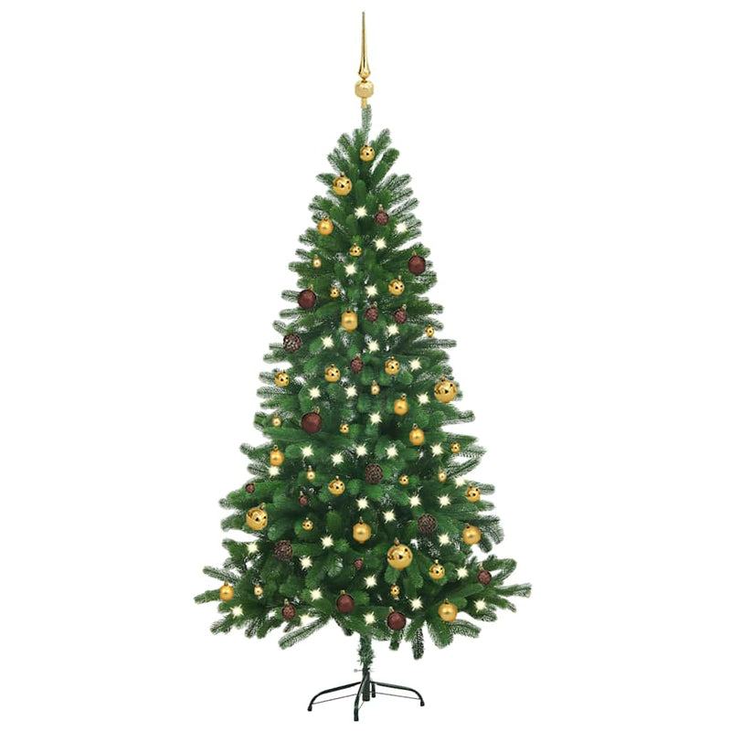 Kunstkerstboom Met Verlichting En Kerstballen 150 Cm Groen Goud