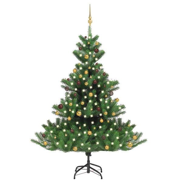 Kunstkerstboom Nordmann Met Led's En Kerstballen 210 Cm Groen Goud