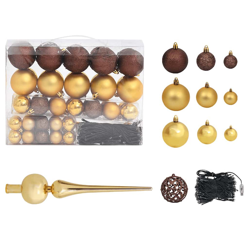 Kunstkerstboom Nordmann Met Led's En Kerstballen 210 Cm Groen Goud