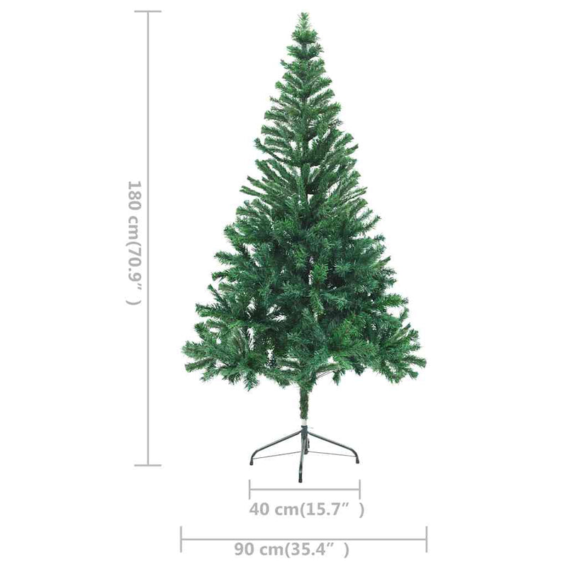 Kunstkerstboom Met Verlichting En Kerstballen 546 Takken 180 Cm Groen En Rood