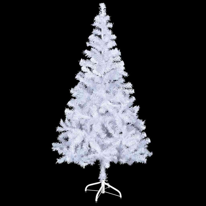 Kunstkerstboom Met Verlichting En Kerstballen 230 Takken 120 Cm Wit En Grijs