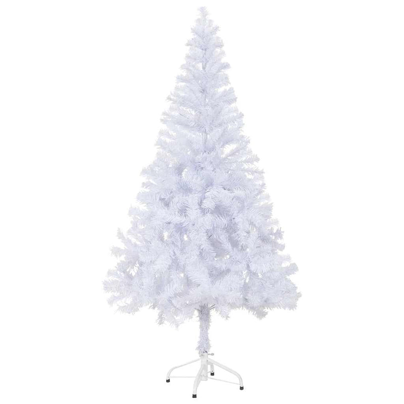 Kunstkerstboom Met Verlichting En Kerstballen 230 Takken 120 Cm Wit En Grijs