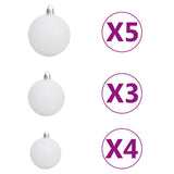Kunstkerstboom Met Verlichting En Kerstballen 230 Takken 120 Cm Wit En Grijs
