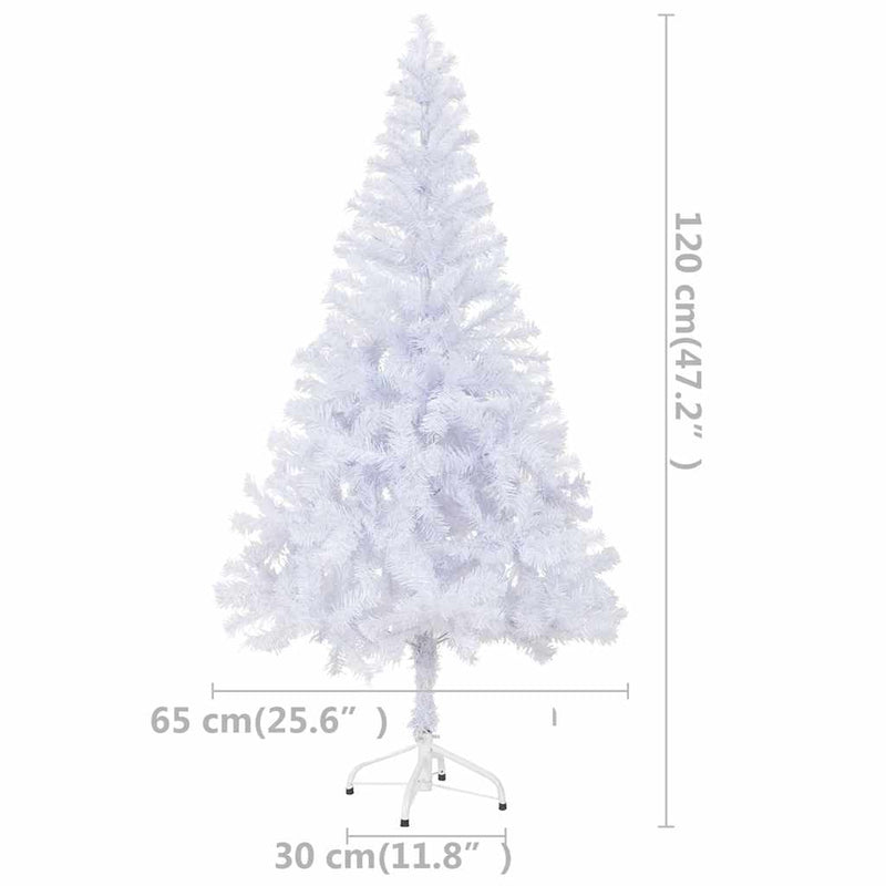 Kunstkerstboom Met Verlichting En Kerstballen 230 Takken 120 Cm Wit En Grijs