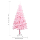 Kunstkerstboom Met Verlichting En Kerstballen 180 Cm Pvc Roze En Grijs