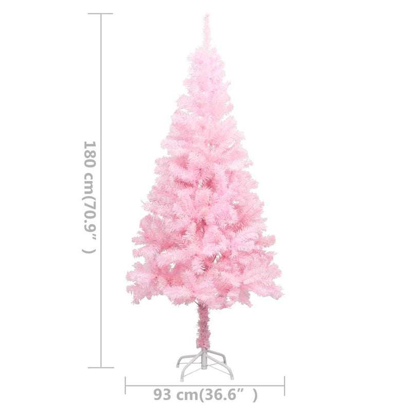 Kunstkerstboom Met Verlichting En Kerstballen 180 Cm Pvc Roze En Grijs