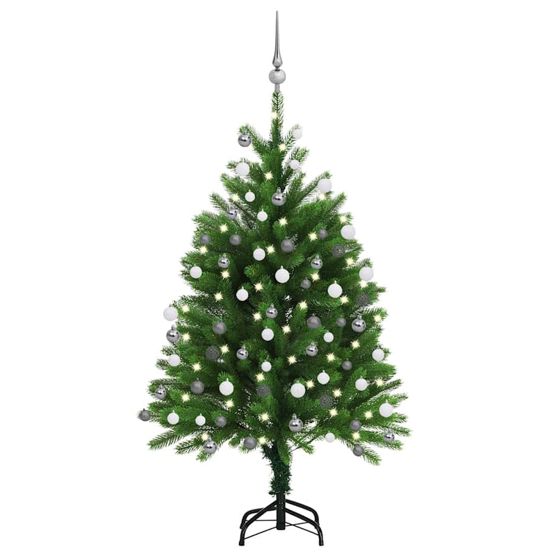 Kunstkerstboom Met Verlichting En Kerstballen 150 Cm Groen Wit