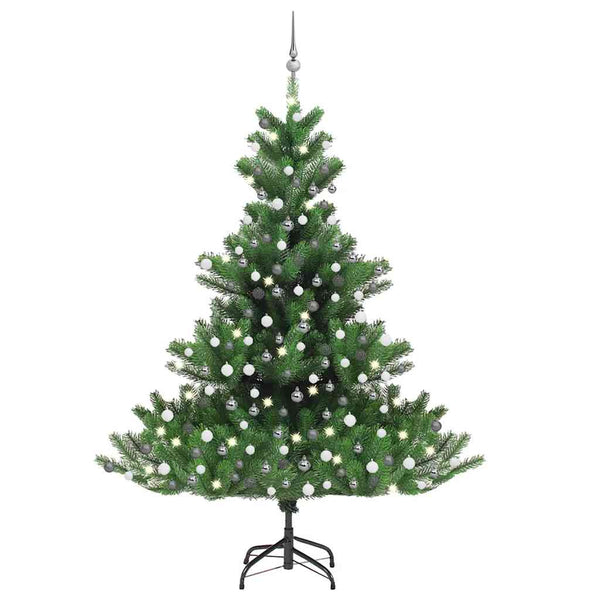 Kunstkerstboom Nordmann Met Led's En Kerstballen 210 Cm Groen Wit